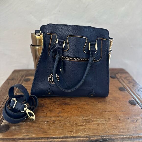 London Fog gold/blue bag - Picture 1 of 8